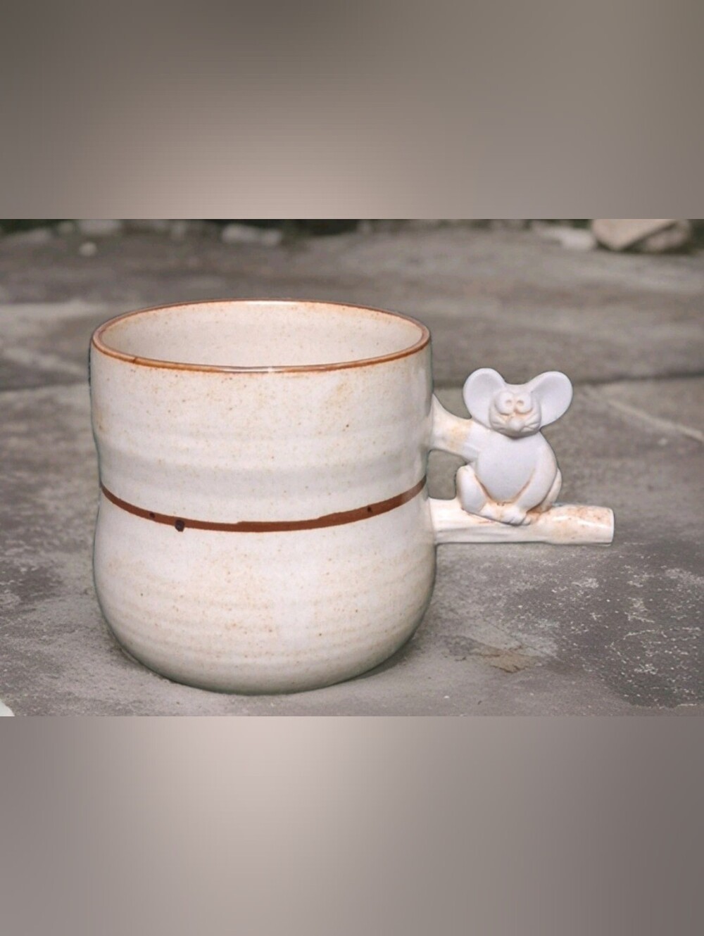Vintage Stoneware Pottery Mouse Whistle Handle Coffee Mug Cup